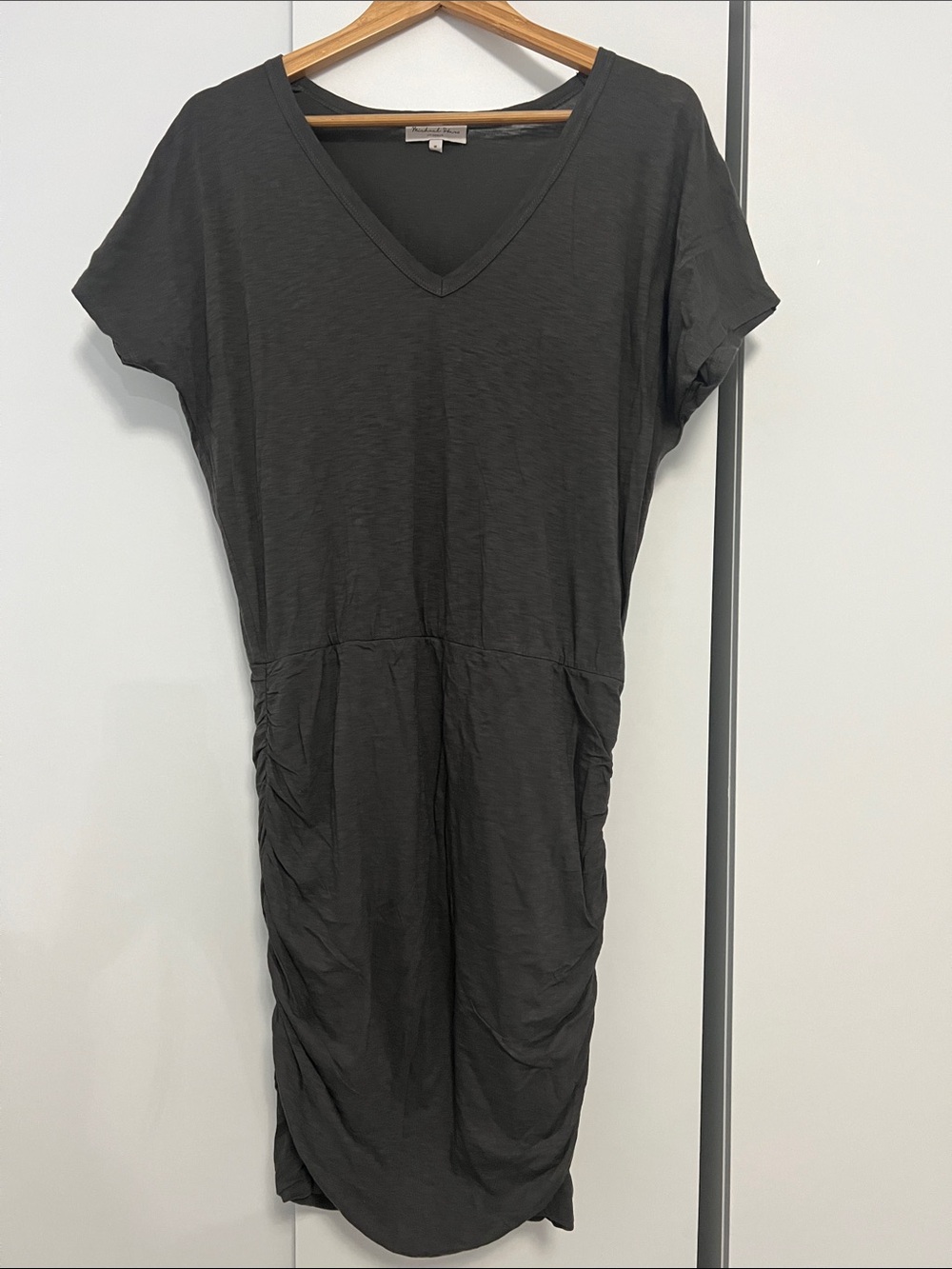 Everyday V-Neck Ruched Charcoal Dress